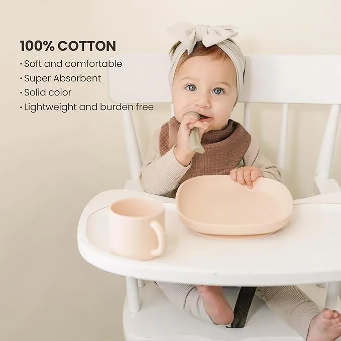 10-Pack Muslin Baby Bibs – Soft Cotton Bandana Drool Bibs for Boys & Girls, Adjustable & Machine Washable