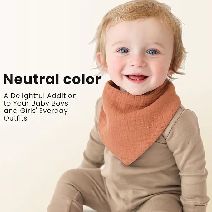 10-Pack Muslin Baby Bibs – Soft Cotton Bandana Drool Bibs for Boys & Girls, Adjustable & Machine Washable
