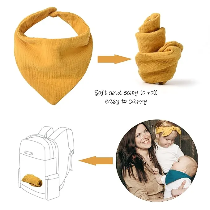 10-Pack Muslin Baby Bibs – Soft Cotton Bandana Drool Bibs for Boys & Girls, Adjustable & Machine Washable