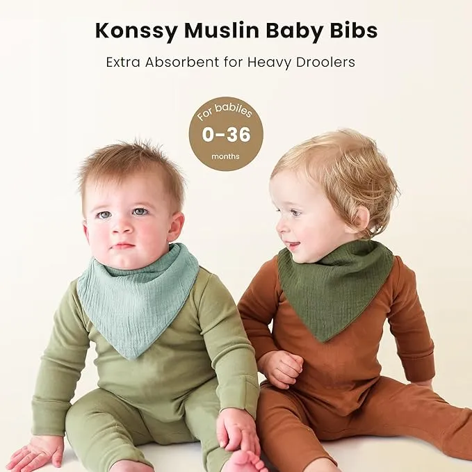 10-Pack Muslin Baby Bibs – Soft Cotton Bandana Drool Bibs for Boys & Girls, Adjustable & Machine Washable