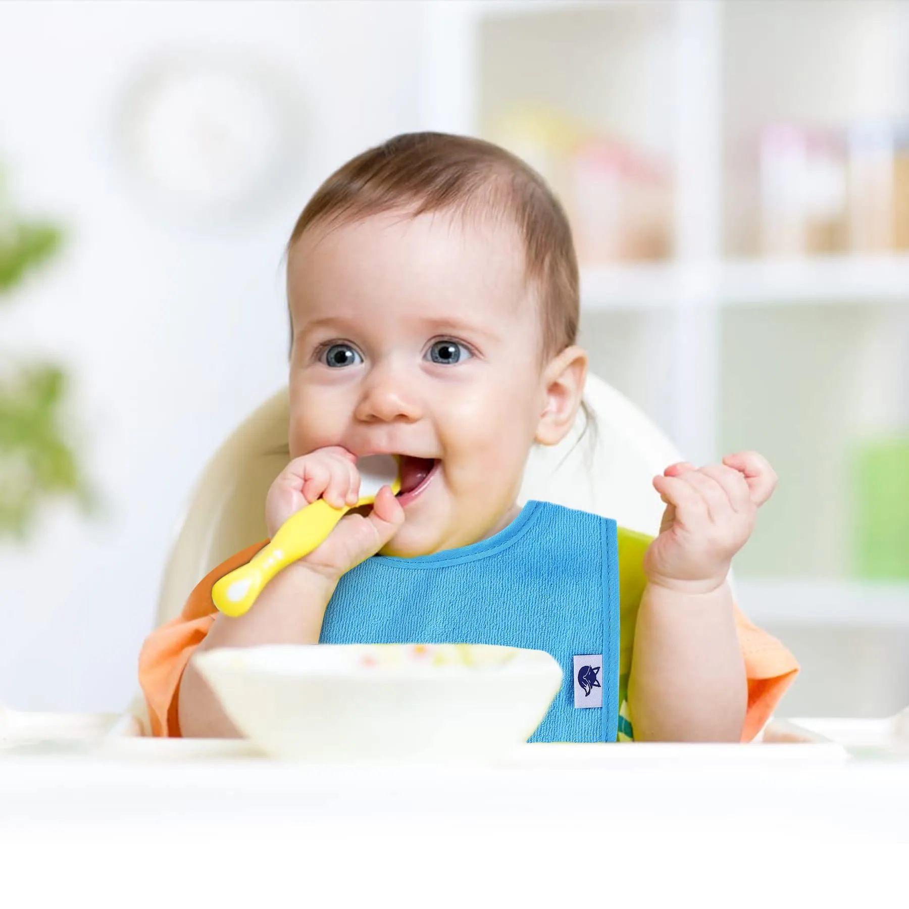 12 Pack Terry Drool Cotton Bibs, Unisex Baby Bibs with Fiber Filling Waterproof for Feeding, Teething, Drooling Boy