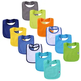 12 Pack Terry Drool Cotton Bibs, Unisex Baby Bibs with Fiber Filling Waterproof for Feeding, Teething, Drooling Boy