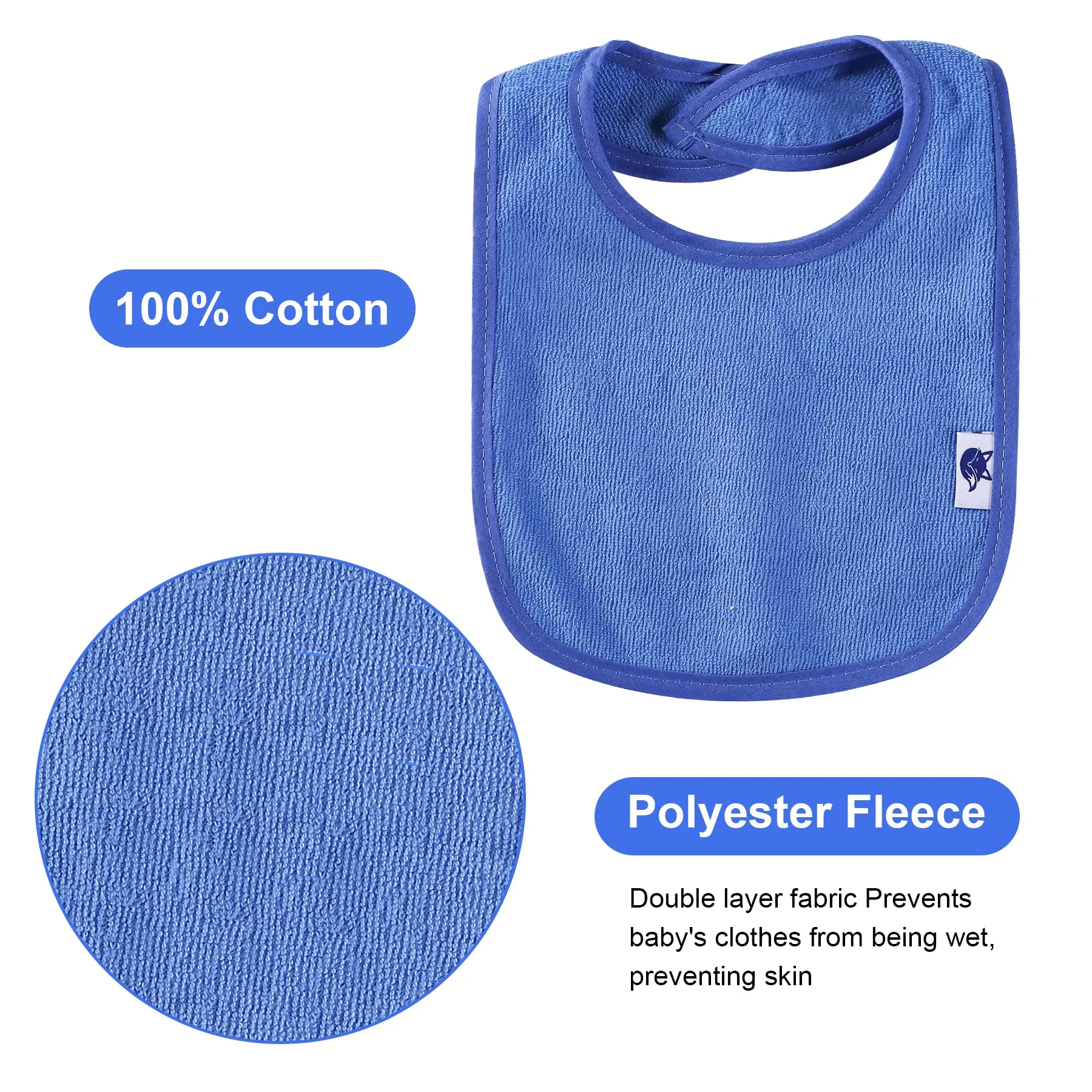 12 Pack Terry Drool Cotton Bibs, Unisex Baby Bibs with Fiber Filling Waterproof for Feeding, Teething, Drooling Boy