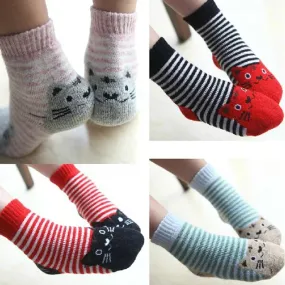 5 Pair Lot Winter Kids Cotton Children Animal Socks Set Cat Cute Thick Wool Socks Lot Stripe Funny Short Baby Boys Girls Warm Soft
