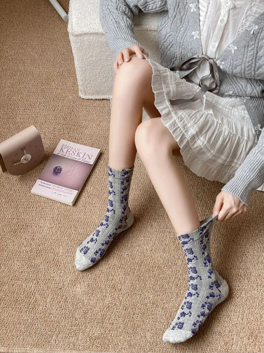 5 Pairs Women Artsy Floral Cotton Socks