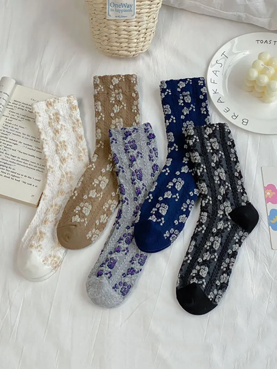 5 Pairs Women Artsy Floral Cotton Socks