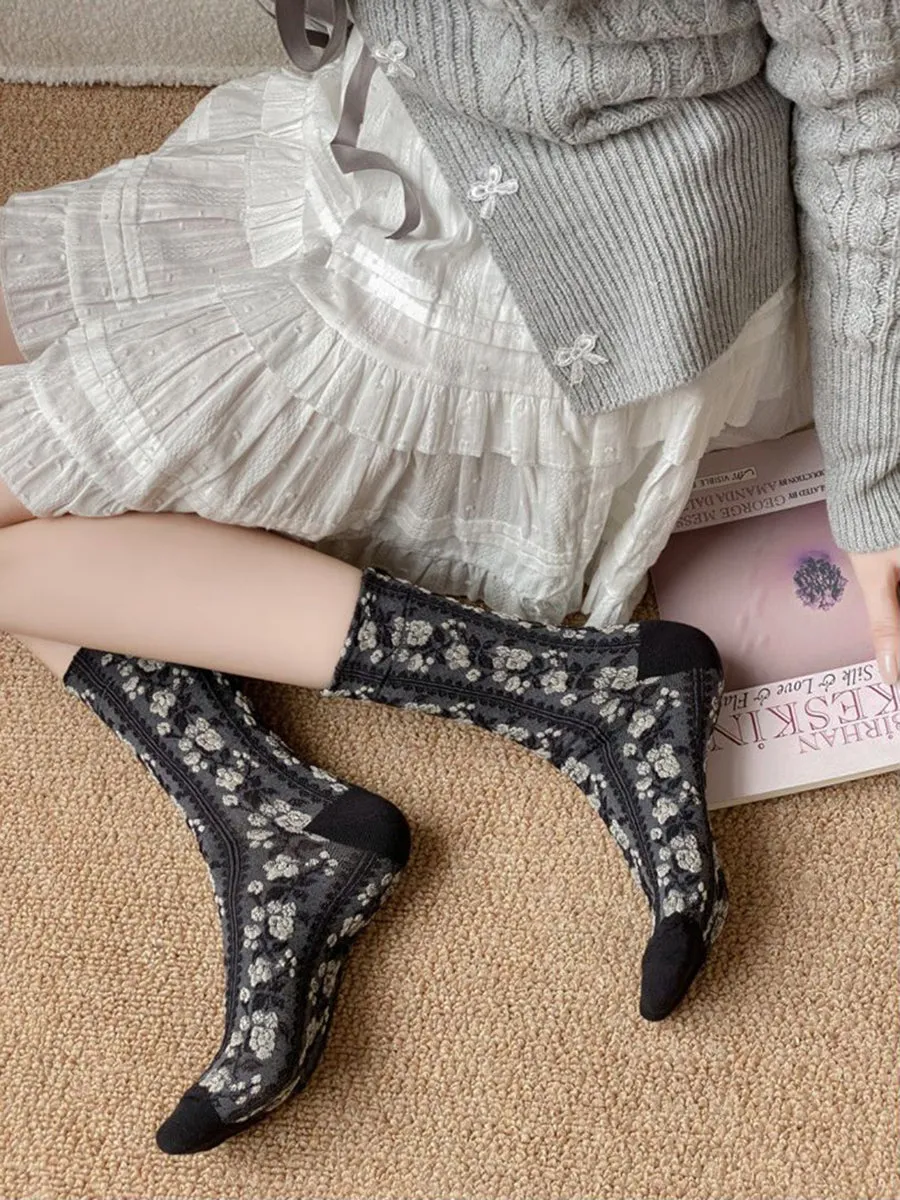 5 Pairs Women Artsy Floral Cotton Socks