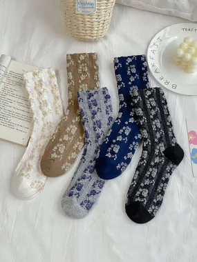 5 Pairs Women Artsy Floral Cotton Socks