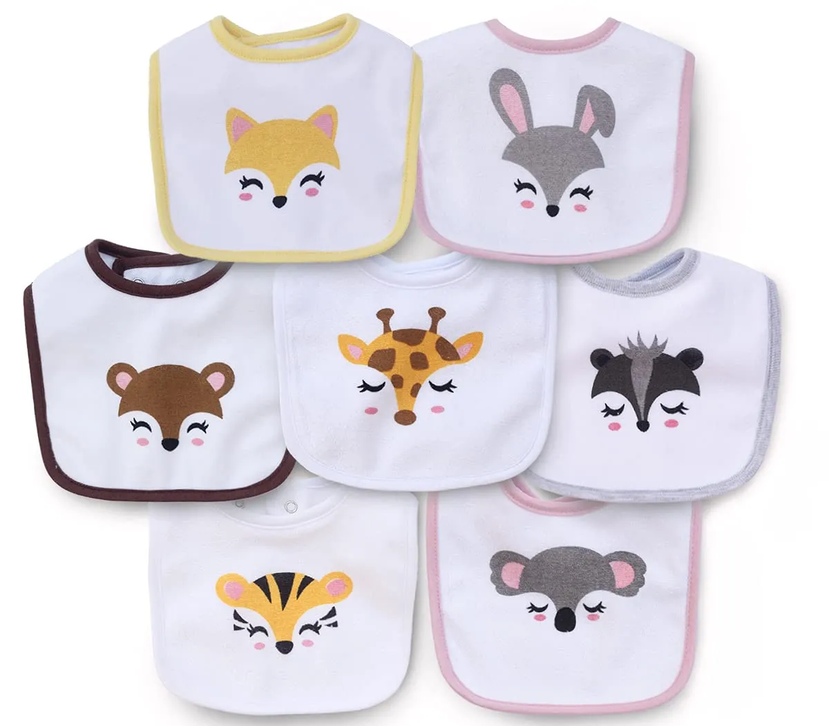 7 Pack Cotton Terry Waterproof Baby Bibs with Snaps for Girl Boy Unisex, Drool,Eating and Teething Bibs Multi1