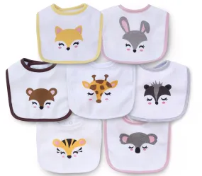 7 Pack Cotton Terry Waterproof Baby Bibs with Snaps for Girl Boy Unisex, Drool,Eating and Teething Bibs Multi1