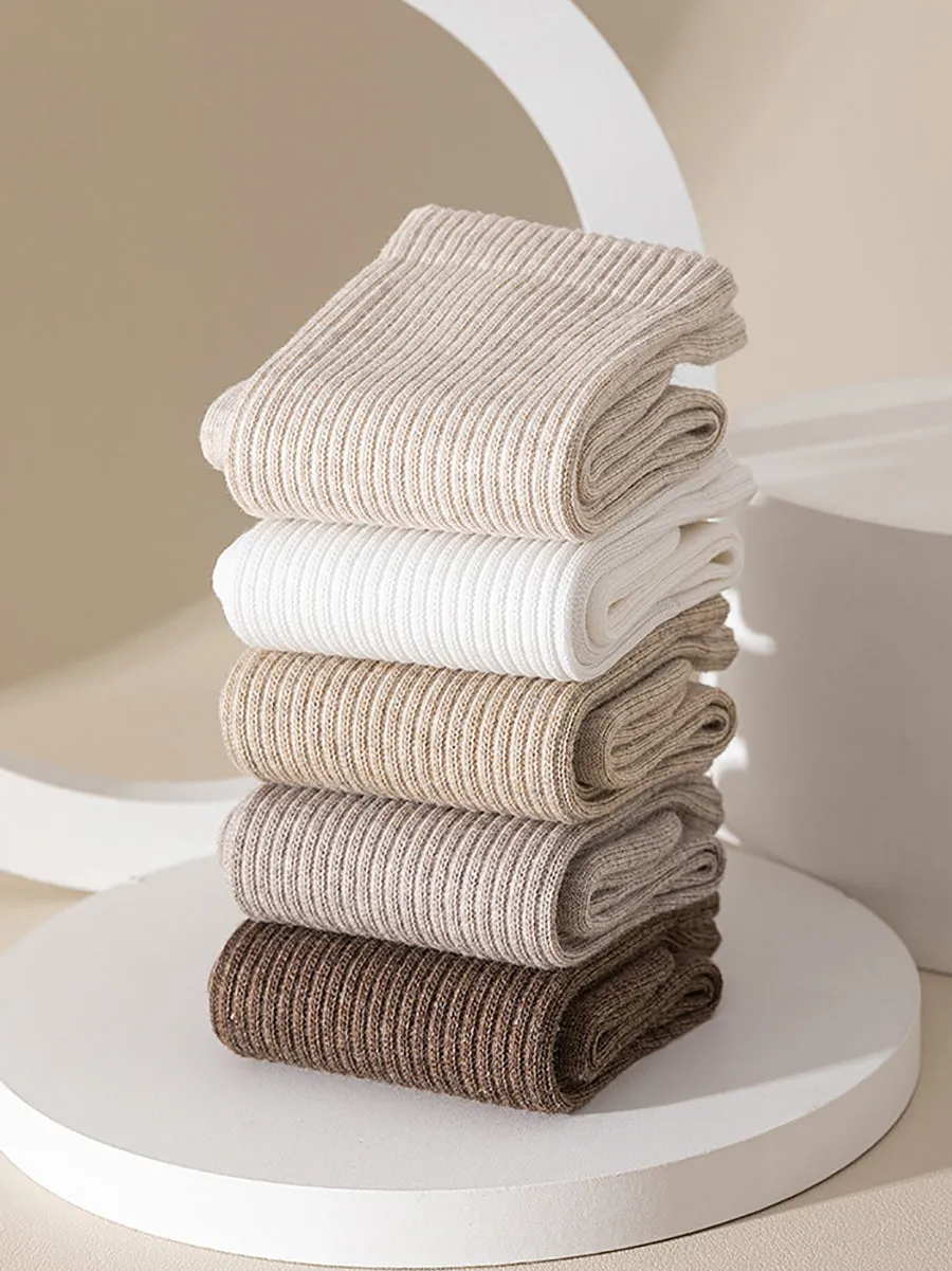 7 Pairs Women Winter Casual Solid Cotton Socks