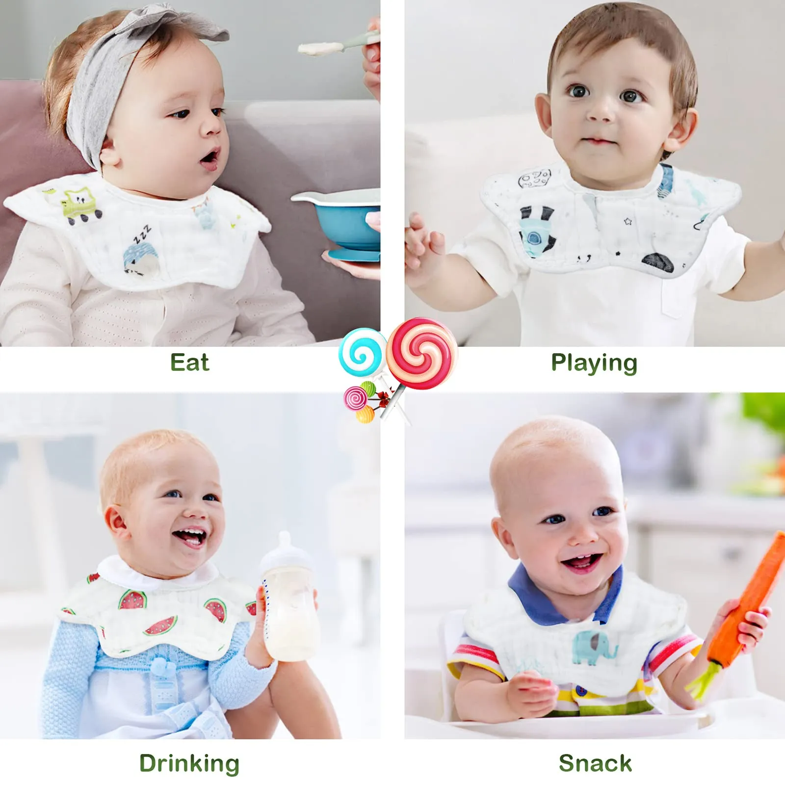 8-Pack 360° Rotate Organic Cotton Baby Bibs, Newborn Muslin Bibs For Teething And Drooling,Unisex Baby Bibs For Toddler, Adjustable With Snaps, Super Soft & Absorbent Baby Bibs For Boys And Girls.