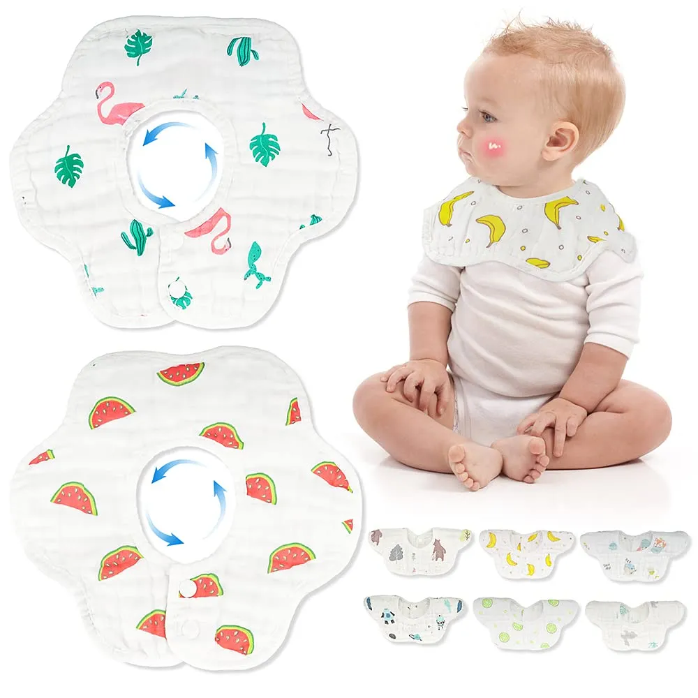 8-Pack 360° Rotate Organic Cotton Baby Bibs, Newborn Muslin Bibs For Teething And Drooling,Unisex Baby Bibs For Toddler, Adjustable With Snaps, Super Soft & Absorbent Baby Bibs For Boys And Girls.