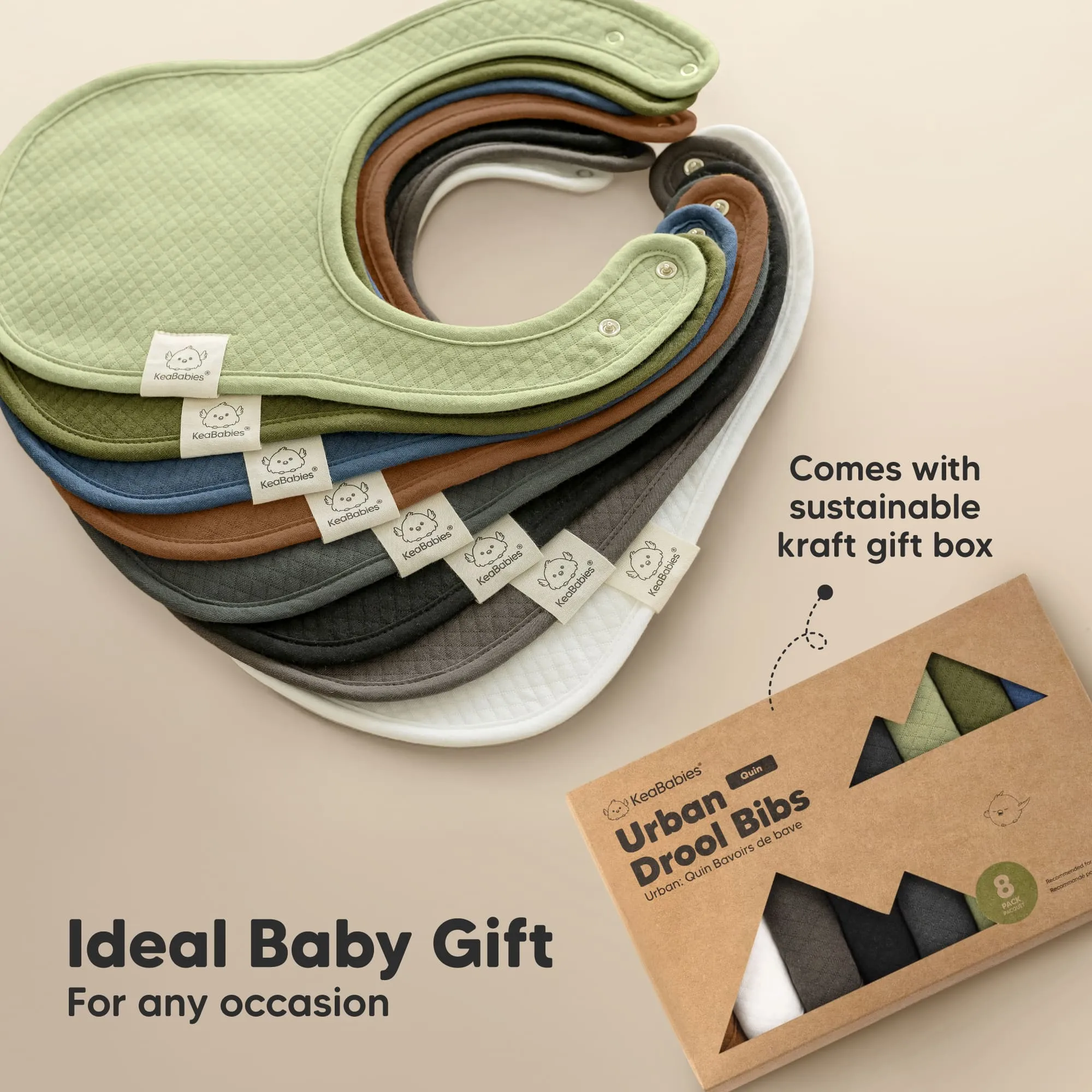 8-Pack Urban Quin Drool Bibs (Sahara)