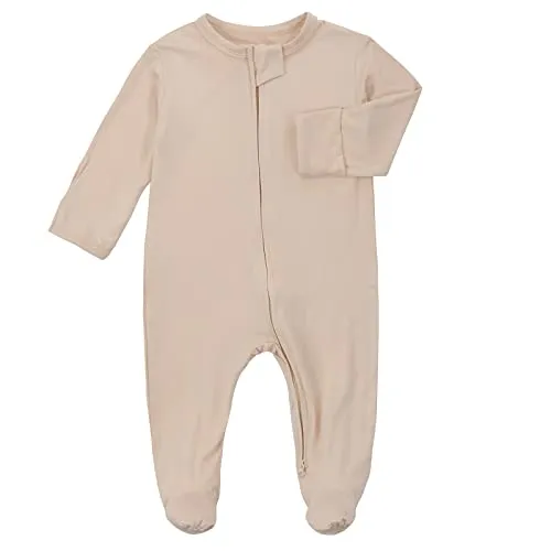 Aablexema Baby Footie Pajamas Zipper - Rayon from Bamboo Infant Footed Pjs with Mittens Sleepwear Jammies(Green,Newborn)