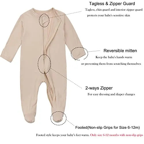 Aablexema Baby Footie Pajamas Zipper - Rayon from Bamboo Infant Footed Pjs with Mittens Sleepwear Jammies(Green,Newborn)
