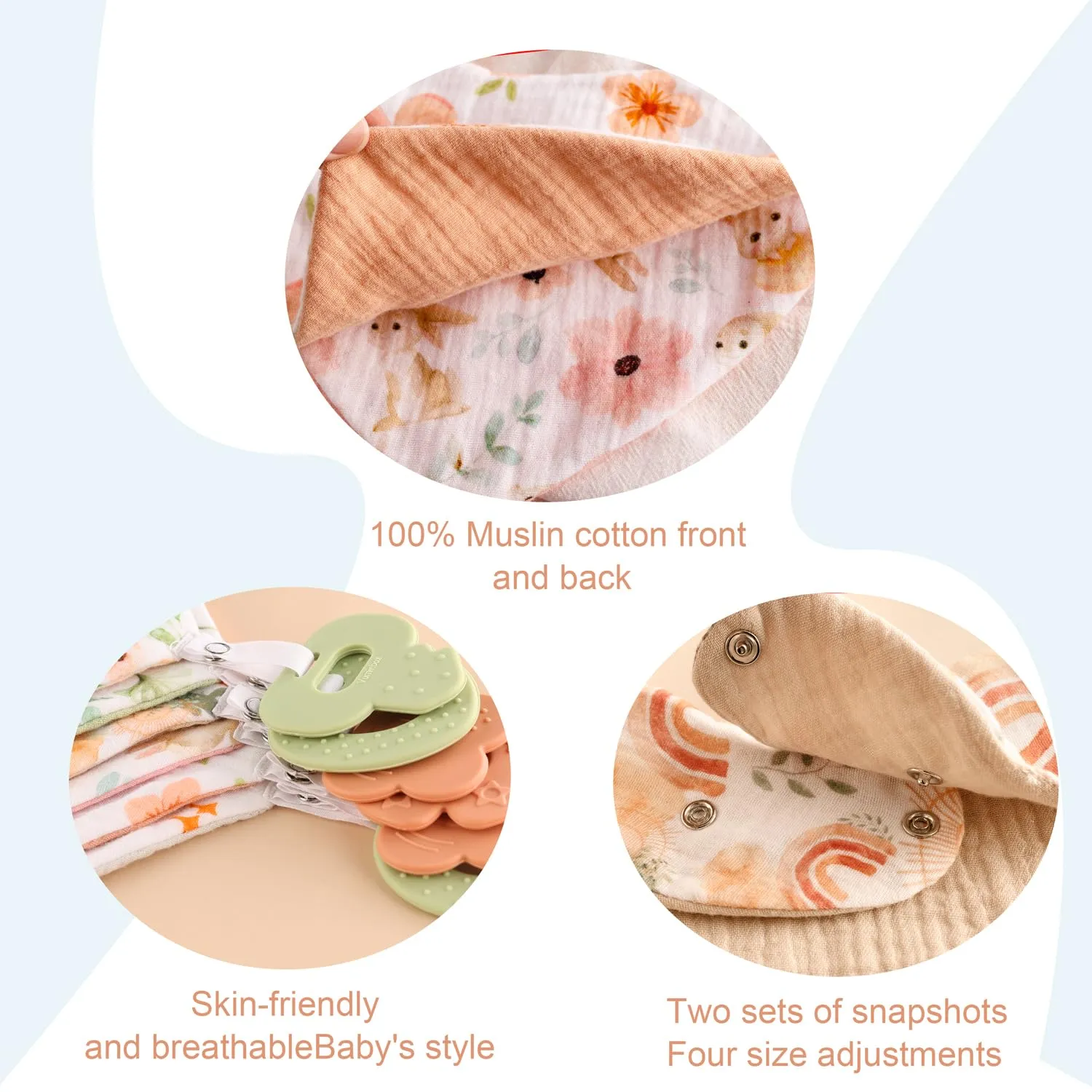 Baby Bandana Drool Bibs 6-Pack and Teething Toys 6-Pack Made with 100% Organic Cotton, Absorbent and Soft Unisex Muslin Bibs Pattern Girlsl