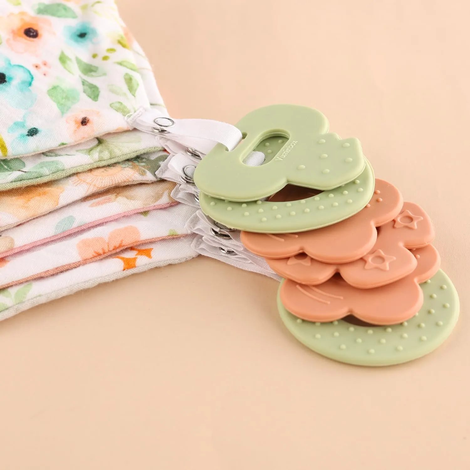 Baby Bandana Drool Bibs 6-Pack and Teething Toys 6-Pack Made with 100% Organic Cotton, Absorbent and Soft Unisex Muslin Bibs Pattern Girlsl