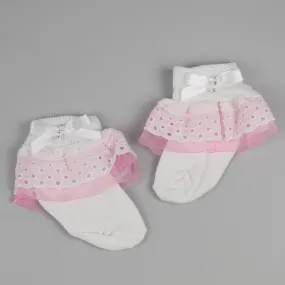 Baby Girl Ankle Lace Bow Socks - White/Pink - Pex Jane