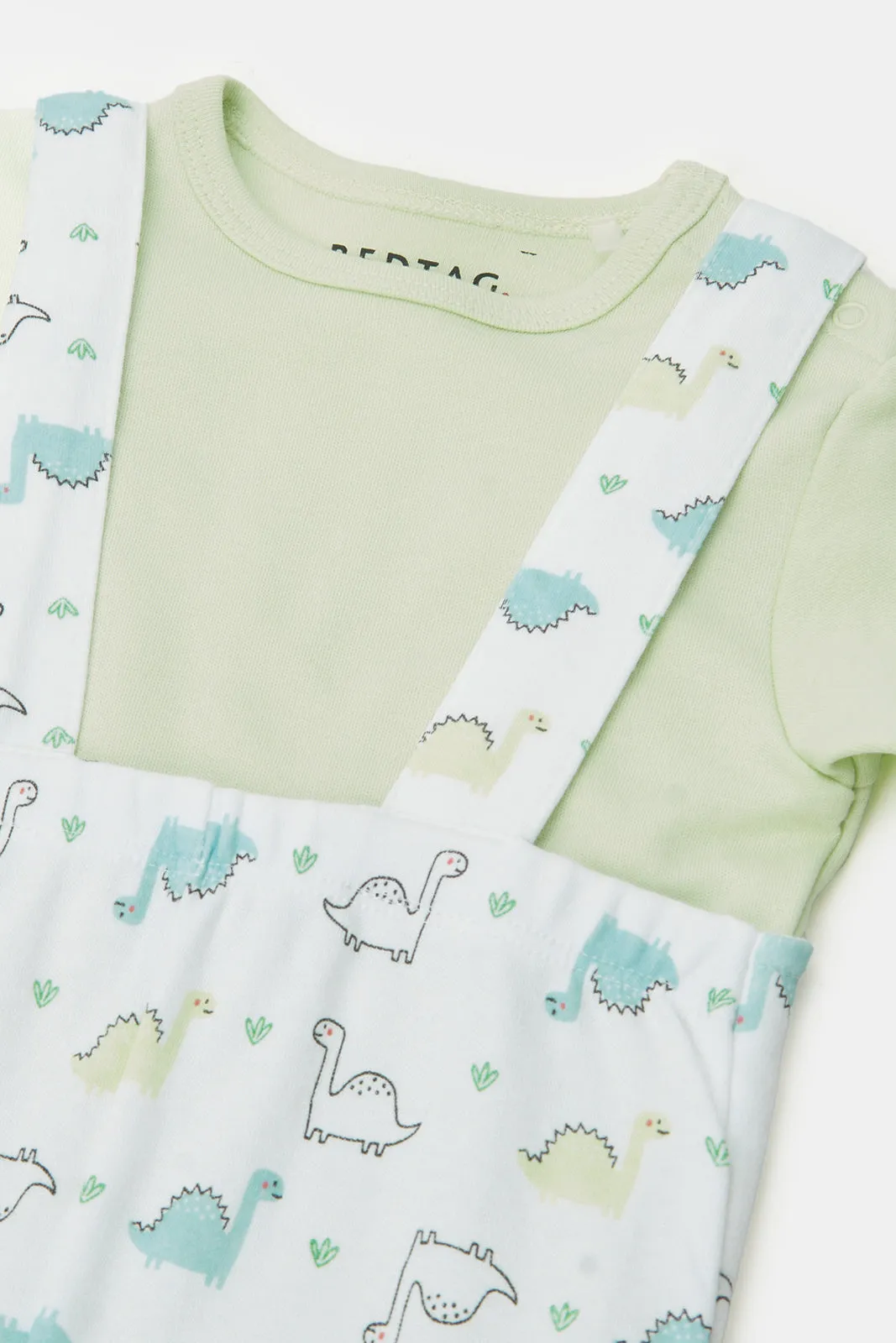 Baby Mint And White Printed T-Shirt And Dungaree Set (2 Piece)