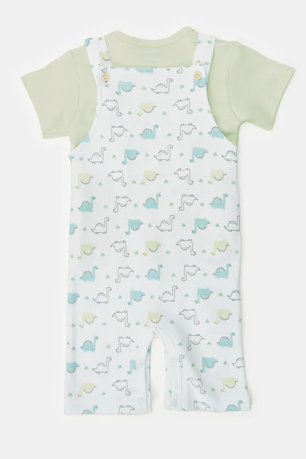 Baby Mint And White Printed T-Shirt And Dungaree Set (2 Piece)