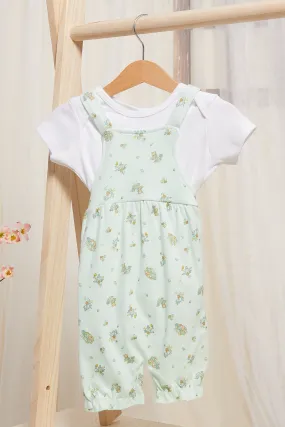Baby Mint And White T-Shirt And Dungaree Set (2 Piece)