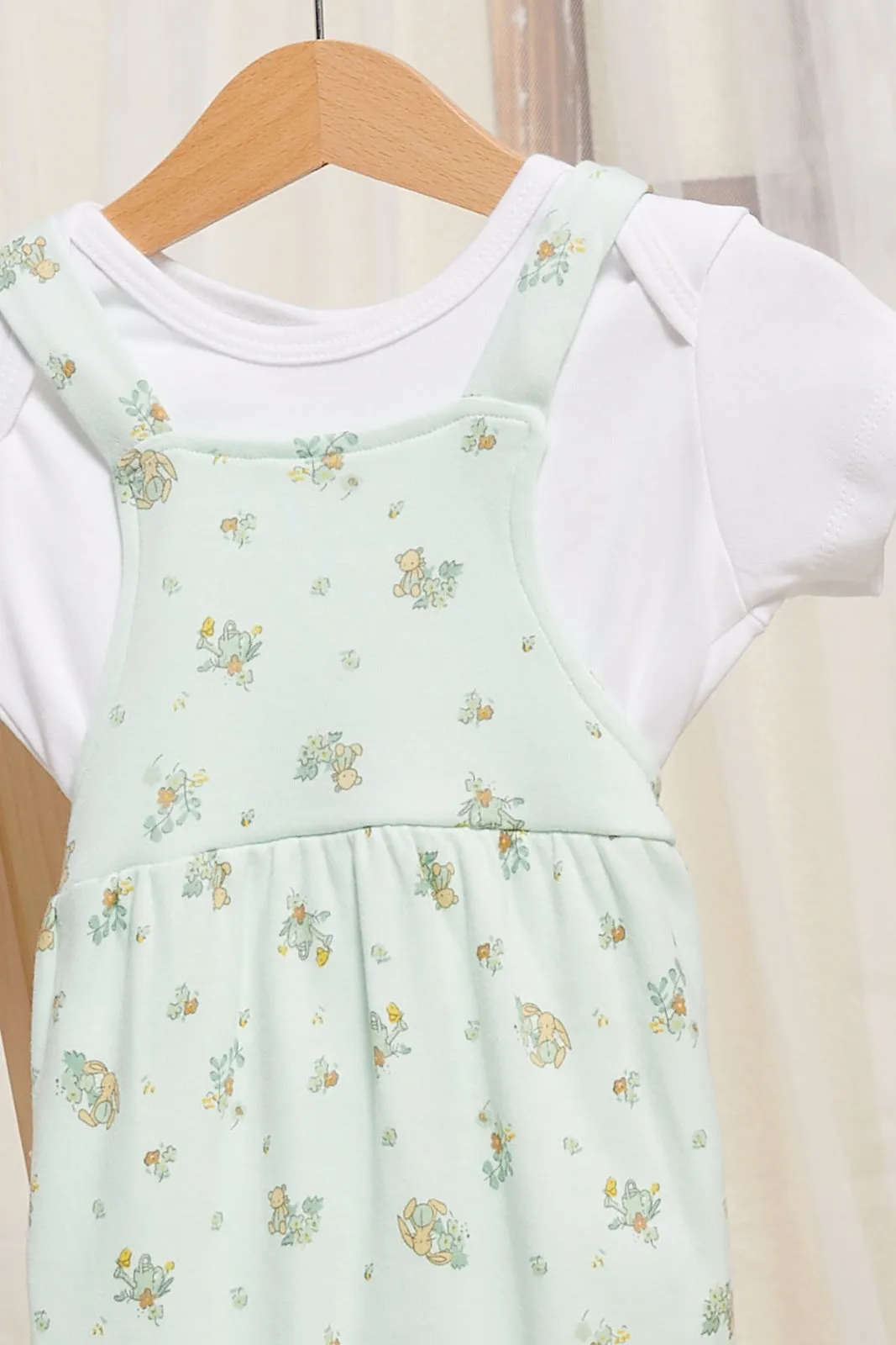 Baby Mint And White T-Shirt And Dungaree Set (2 Piece)