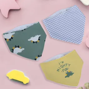 Baby Moo Dino Mighty Fun Cotton 3 Pack Bandana Bibs - Multicolour