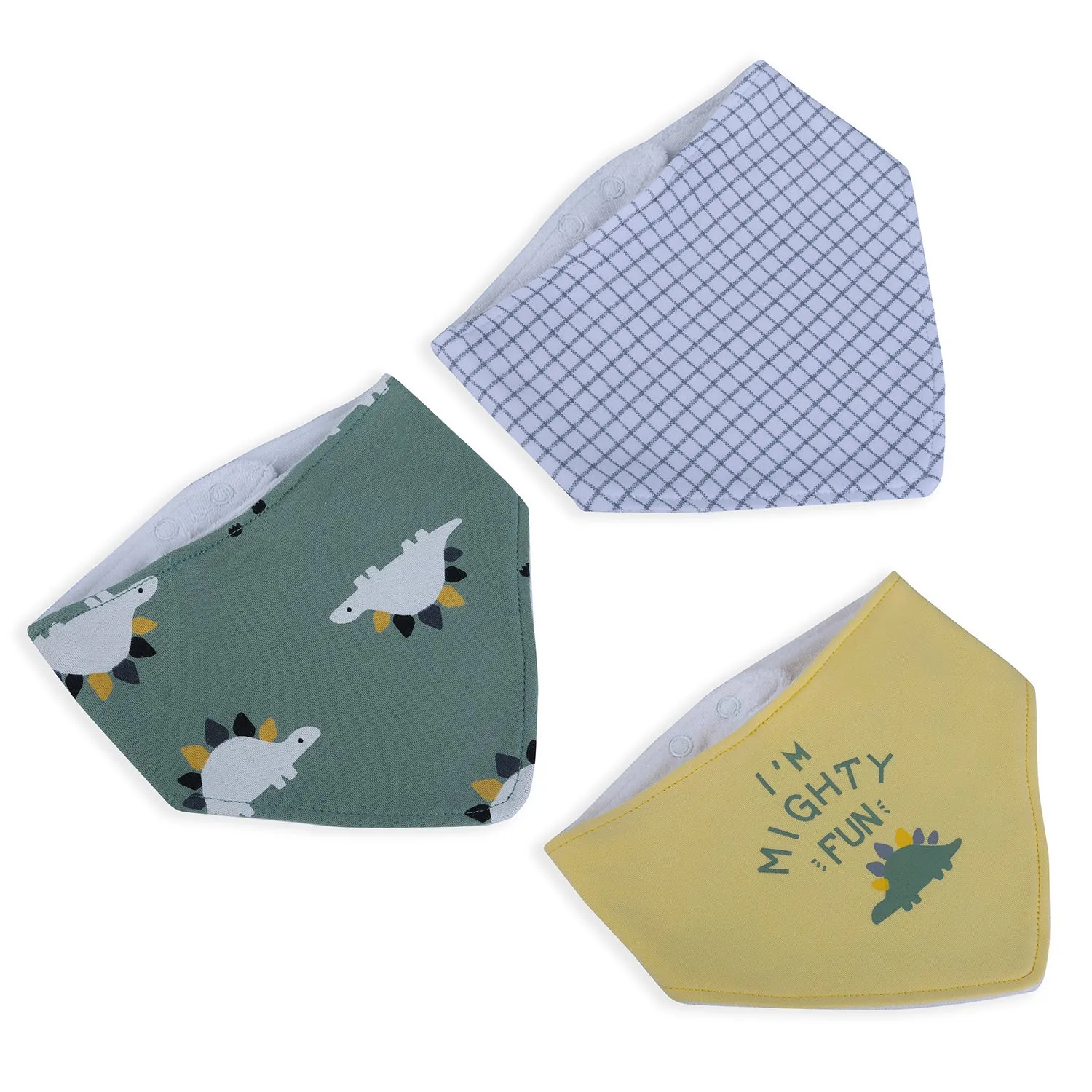 Baby Moo Dino Mighty Fun Cotton 3 Pack Bandana Bibs - Multicolour