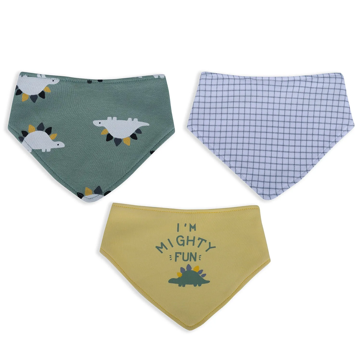 Baby Moo Dino Mighty Fun Cotton 3 Pack Bandana Bibs - Multicolour