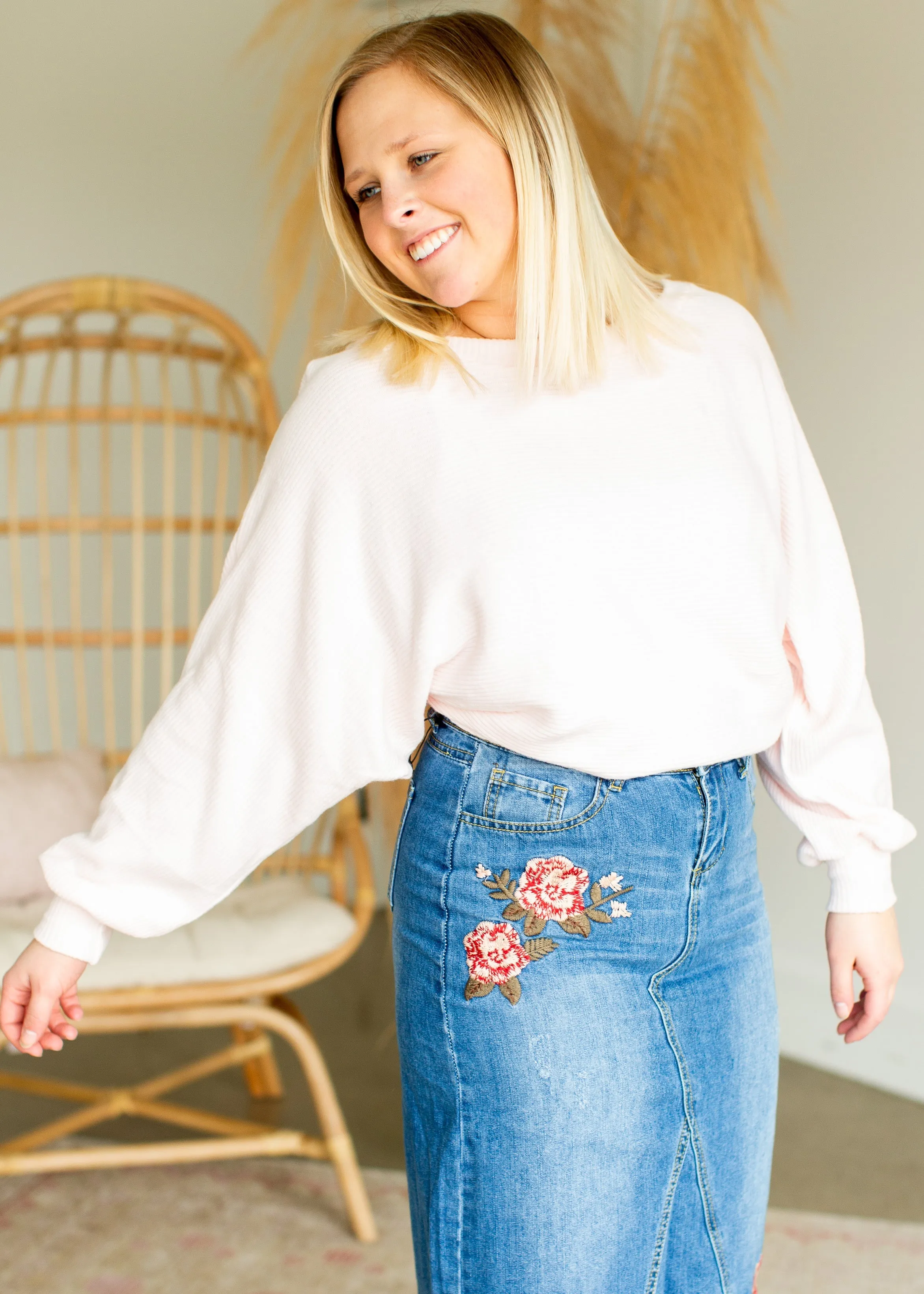 Baby Pink Dolman Ribbed Top - FINAL SALE