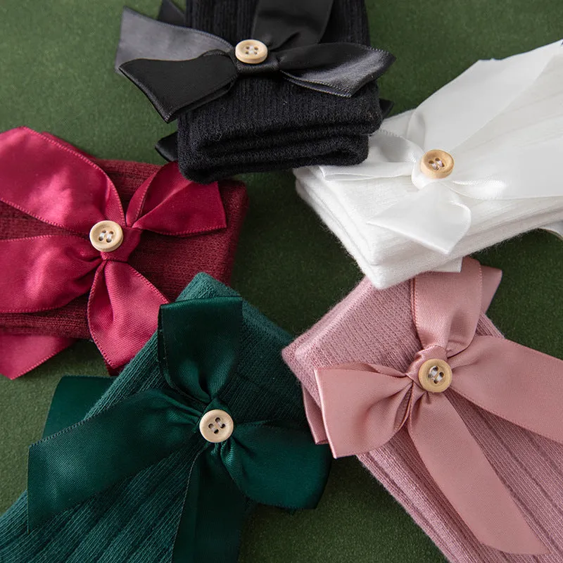 Baby / Toddler Pure Color Button Bow Decor Tube Socks