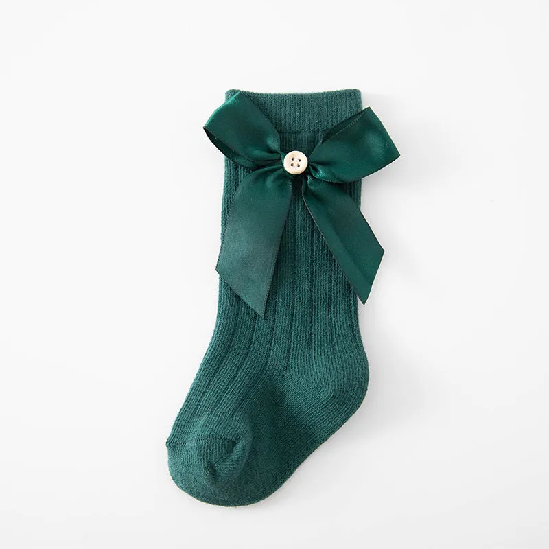 Baby / Toddler Pure Color Button Bow Decor Tube Socks