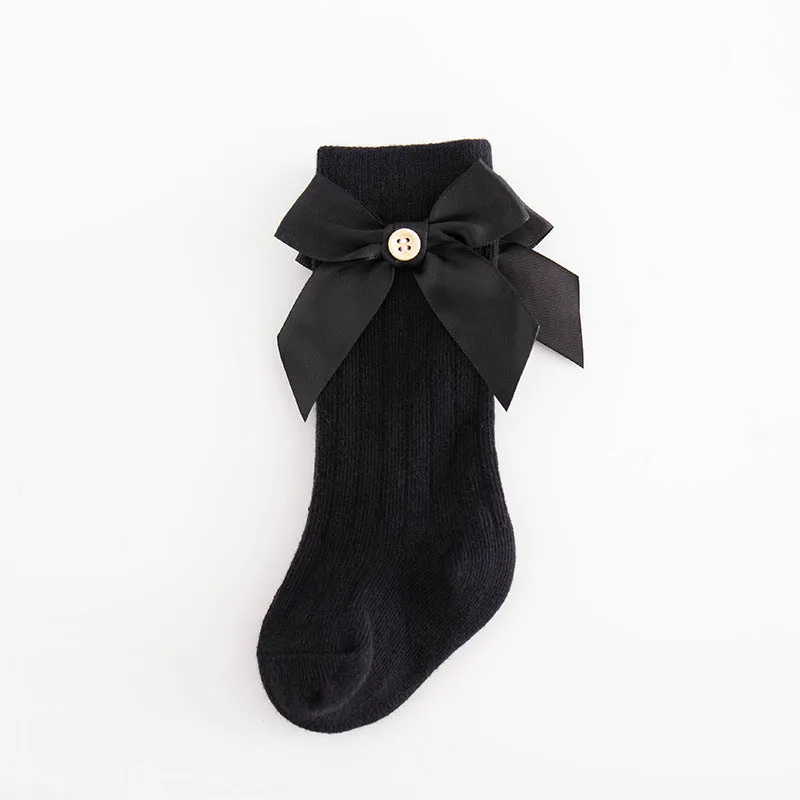 Baby / Toddler Pure Color Button Bow Decor Tube Socks