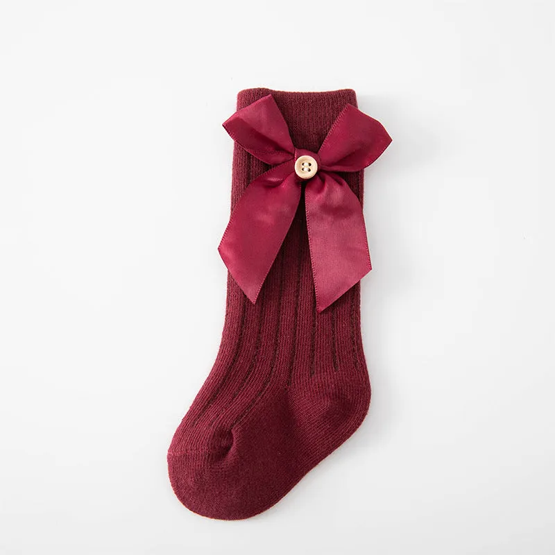 Baby / Toddler Pure Color Button Bow Decor Tube Socks