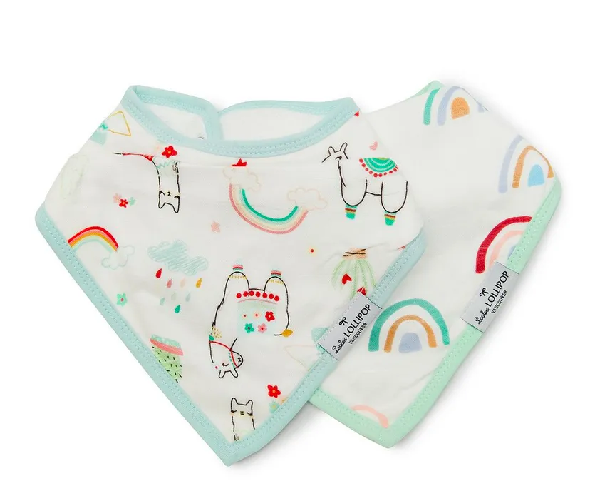 Bandana Bib Set- Llama/Rainbow