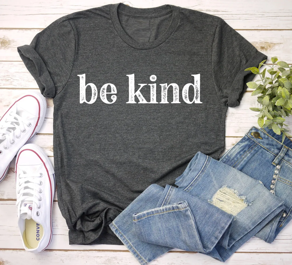 Be Kind Black Heather V-Neck T-shirt