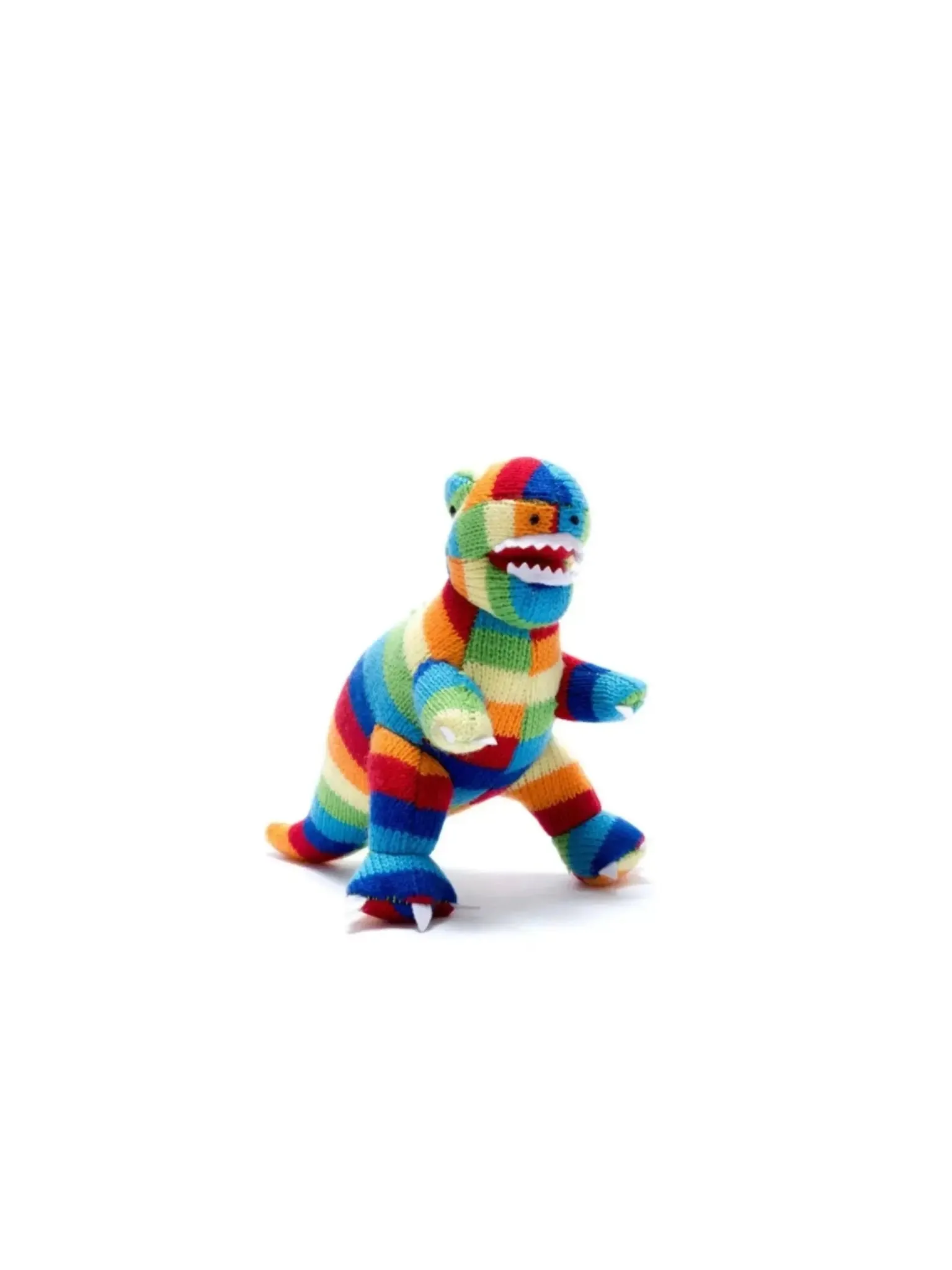 Best Years Knitted Bright Stripe T Rex Dinosaur Rattle