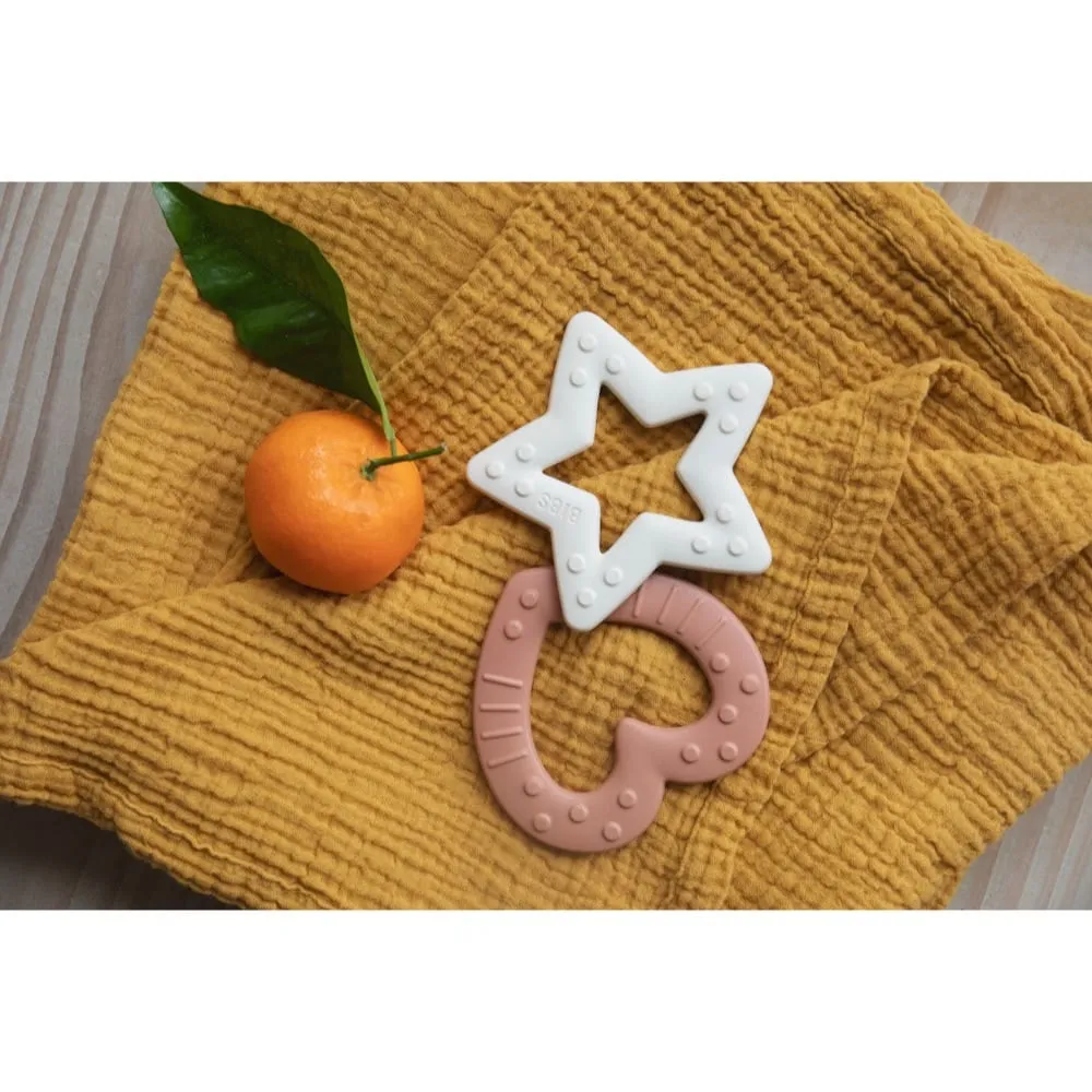 Bibs Baby Bitie Teething Toy Teething Toy Heart Peach