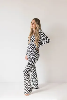 Black & White Wavy Checkerboard | Women's Bamboo Pajamas