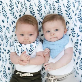Blue Leaves   Cornflower Bandana Bib Set