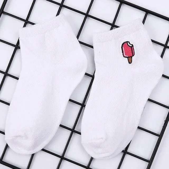 Boys Girls Cotton Socks School Kids Crew White Watermelon Cactus Pineapple Fruit Pattern Casual Sweet Cute