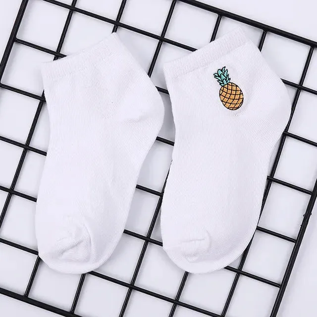 Boys Girls Cotton Socks School Kids Crew White Watermelon Cactus Pineapple Fruit Pattern Casual Sweet Cute