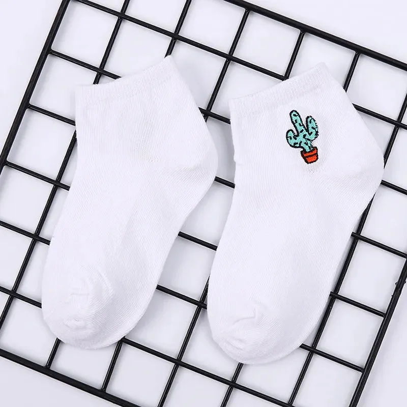 Boys Girls Cotton Socks School Kids Crew White Watermelon Cactus Pineapple Fruit Pattern Casual Sweet Cute