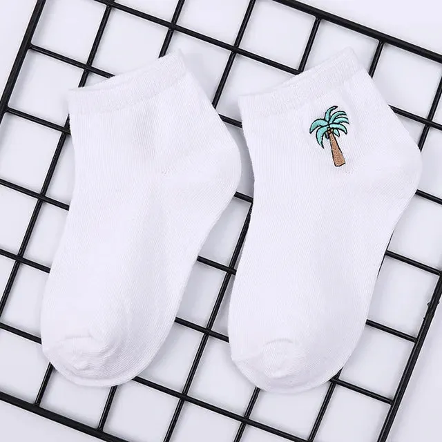 Boys Girls Cotton Socks School Kids Crew White Watermelon Cactus Pineapple Fruit Pattern Casual Sweet Cute
