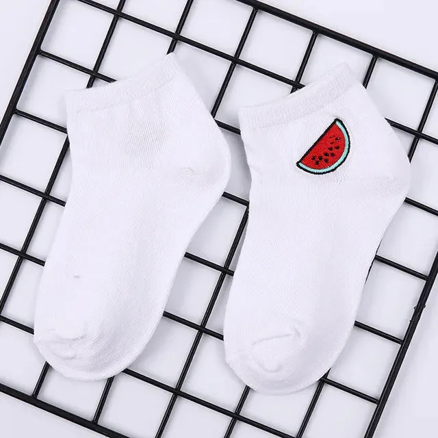 Boys Girls Cotton Socks School Kids Crew White Watermelon Cactus Pineapple Fruit Pattern Casual Sweet Cute