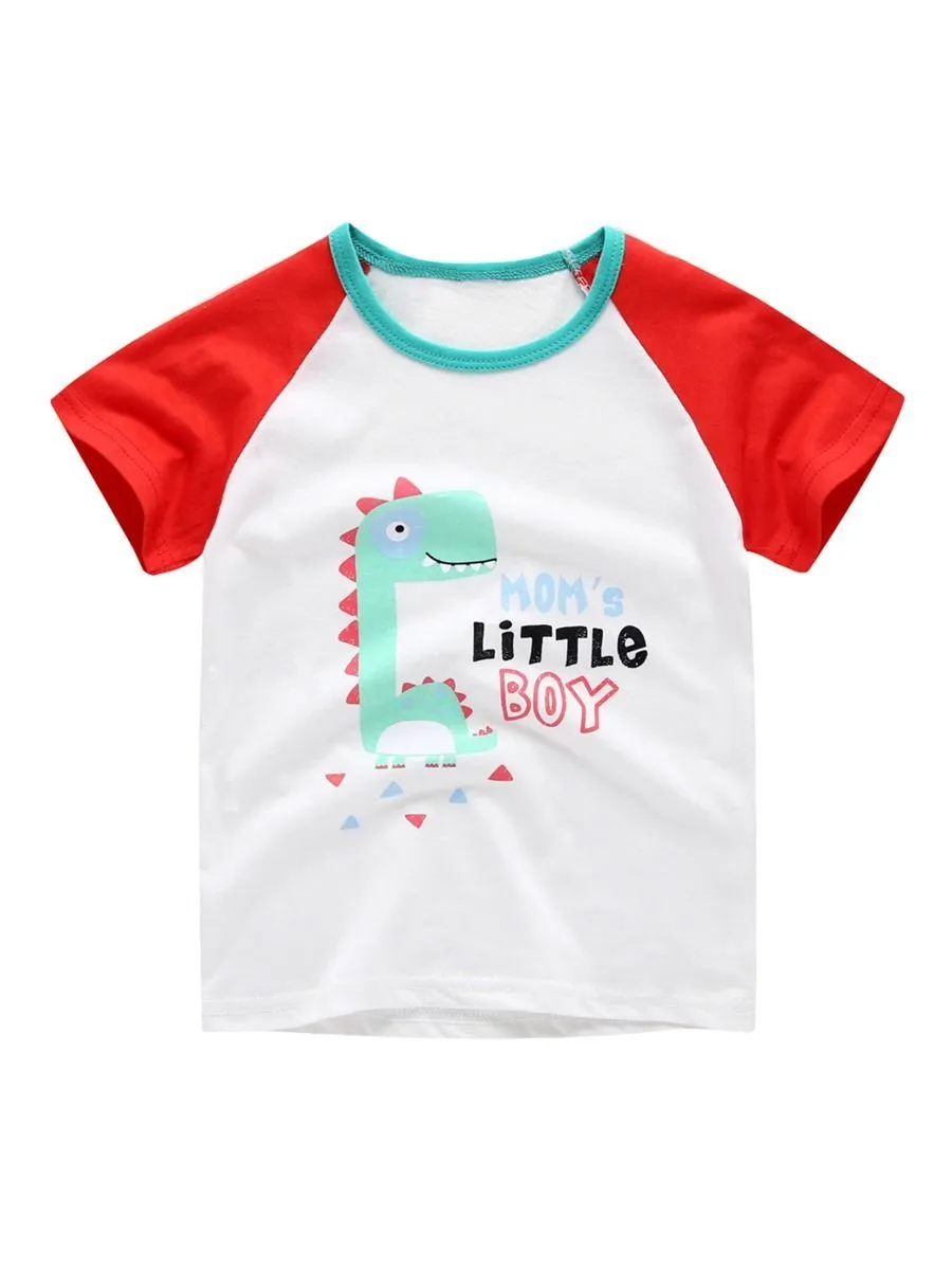 Cartoon Dinosaur Color-blocking Baby Little Boy T-shirt