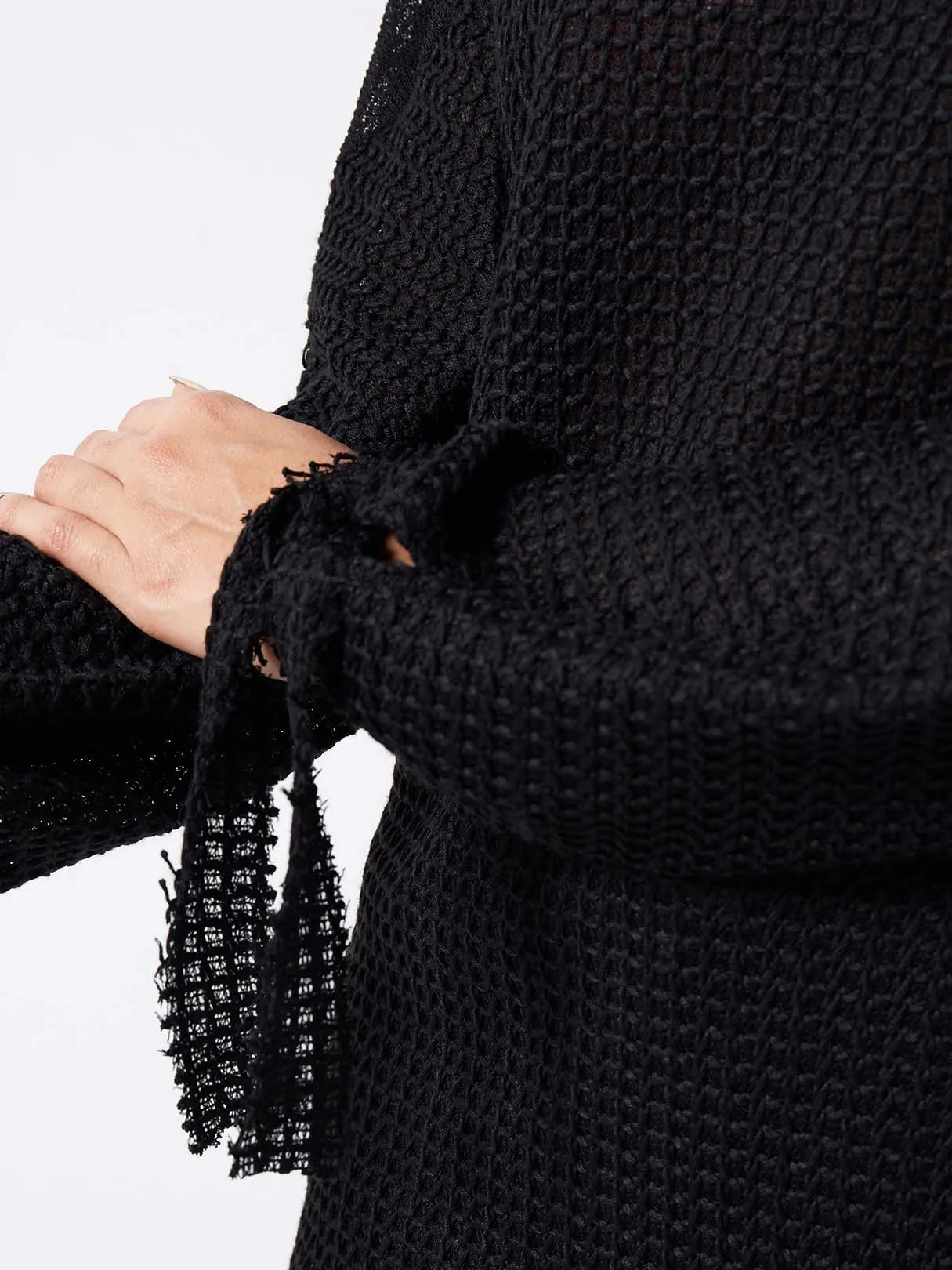 Custom Crew Neck Plain Tie-Up Long Sleeve Black T-Shirts