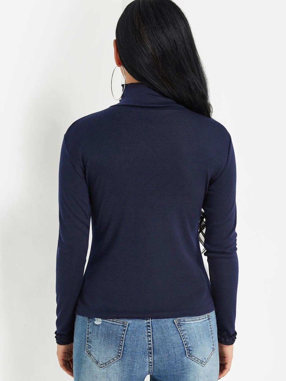 Custom Perkins Collar Plain Pleated Long Sleeve T-Shirts