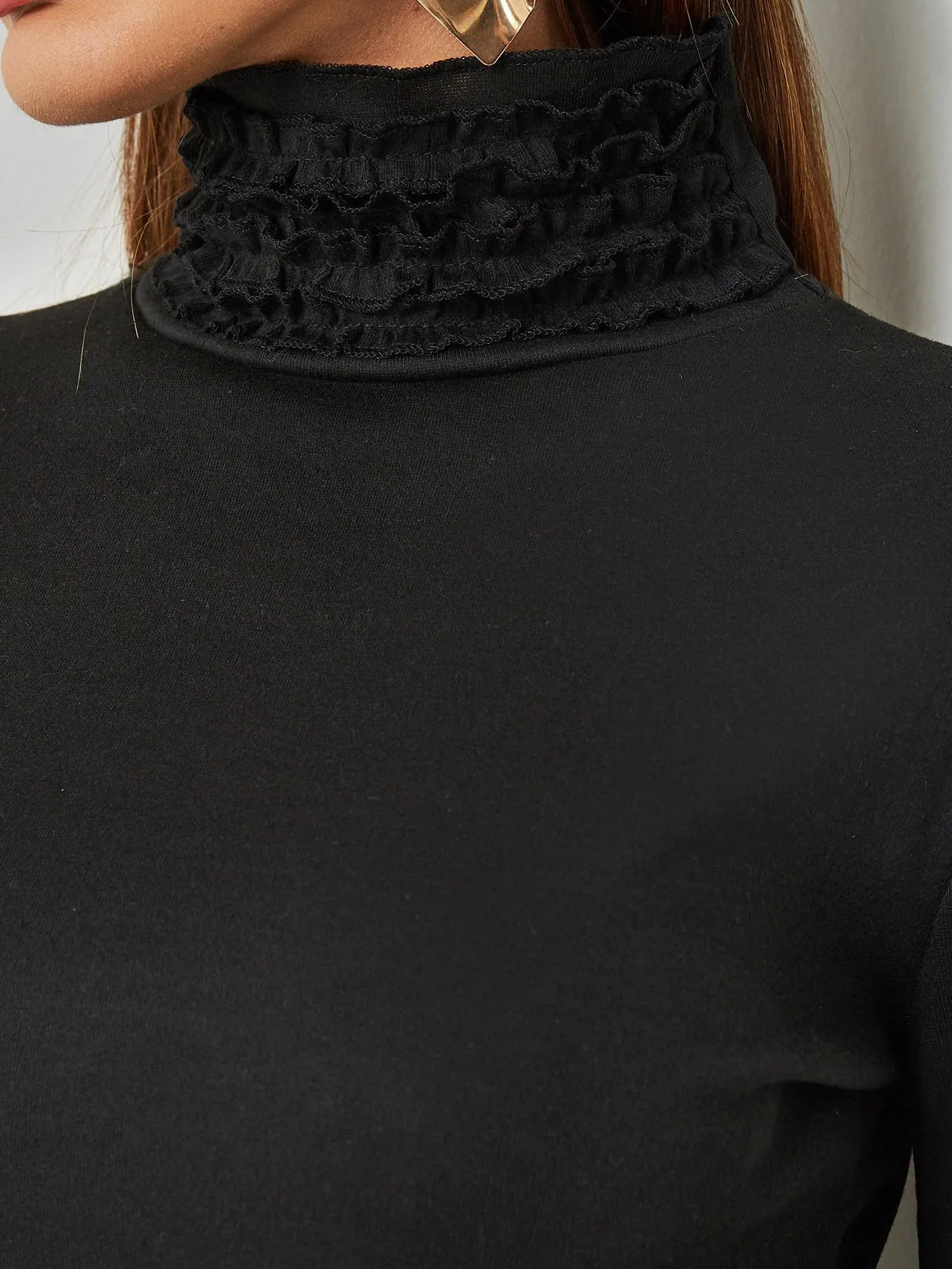 Custom Perkins Collar Plain Pleated Long Sleeve T-Shirts